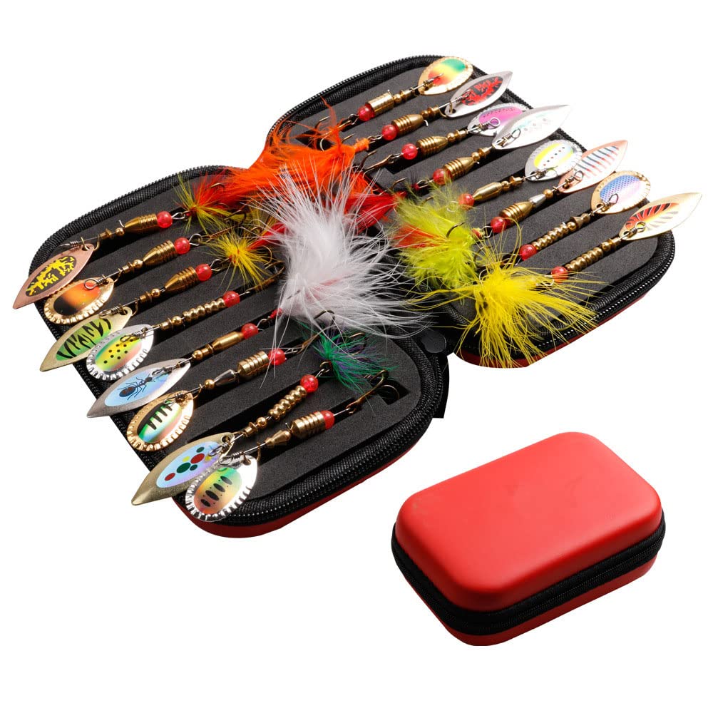 Rooster Tail Fishing Lures Kit - 16PCS Freshwater Trout and Bass Lures, Spinner Baits, Fishing Spoon, Hard Metal Spinners With Carry Bag