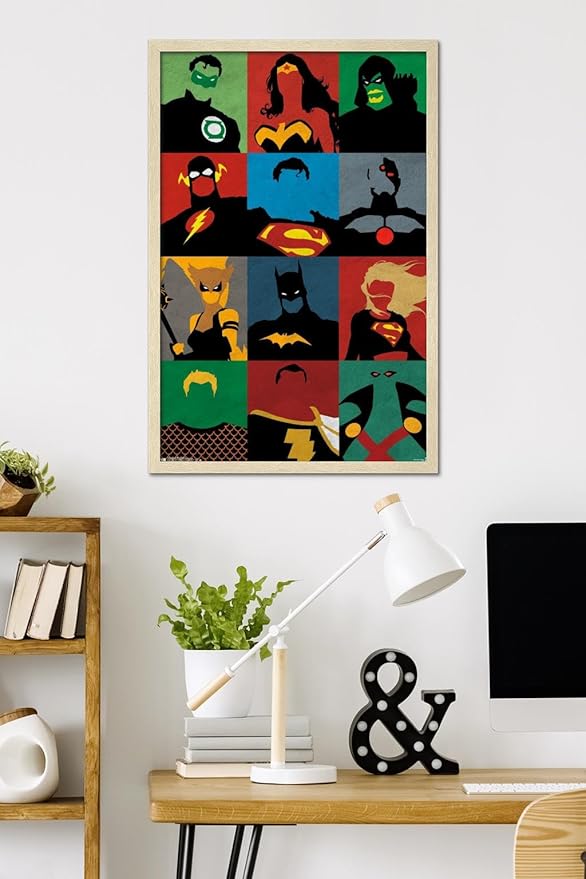 DC Comics Justice League - Minimalist Wall Poster, 34L" x 22.4W", Blonde Framed Version