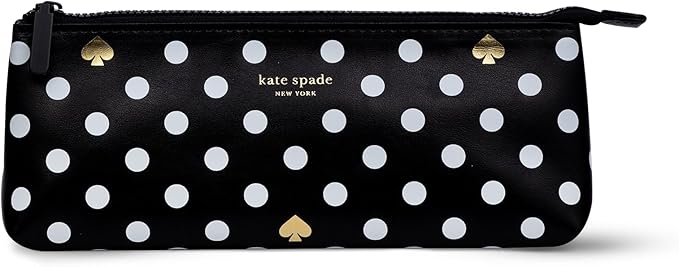 kate spade new york Pen and Pencil Case with Office Supplies, Zip Pouch Includes 2 Pencils, Sharpener, Eraser, and Ruler, Polka Dots (black/white)