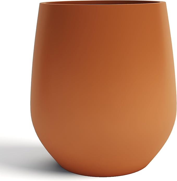 DTY Signature Mount Wilson Modern Indoor Outdoor Fiberstone Tapered Planter, Lightweight, Weather Resistant Garden Pot with Drainage Hole & Rubber Plug, Planter for Christmas Decor – Terracotta, Small