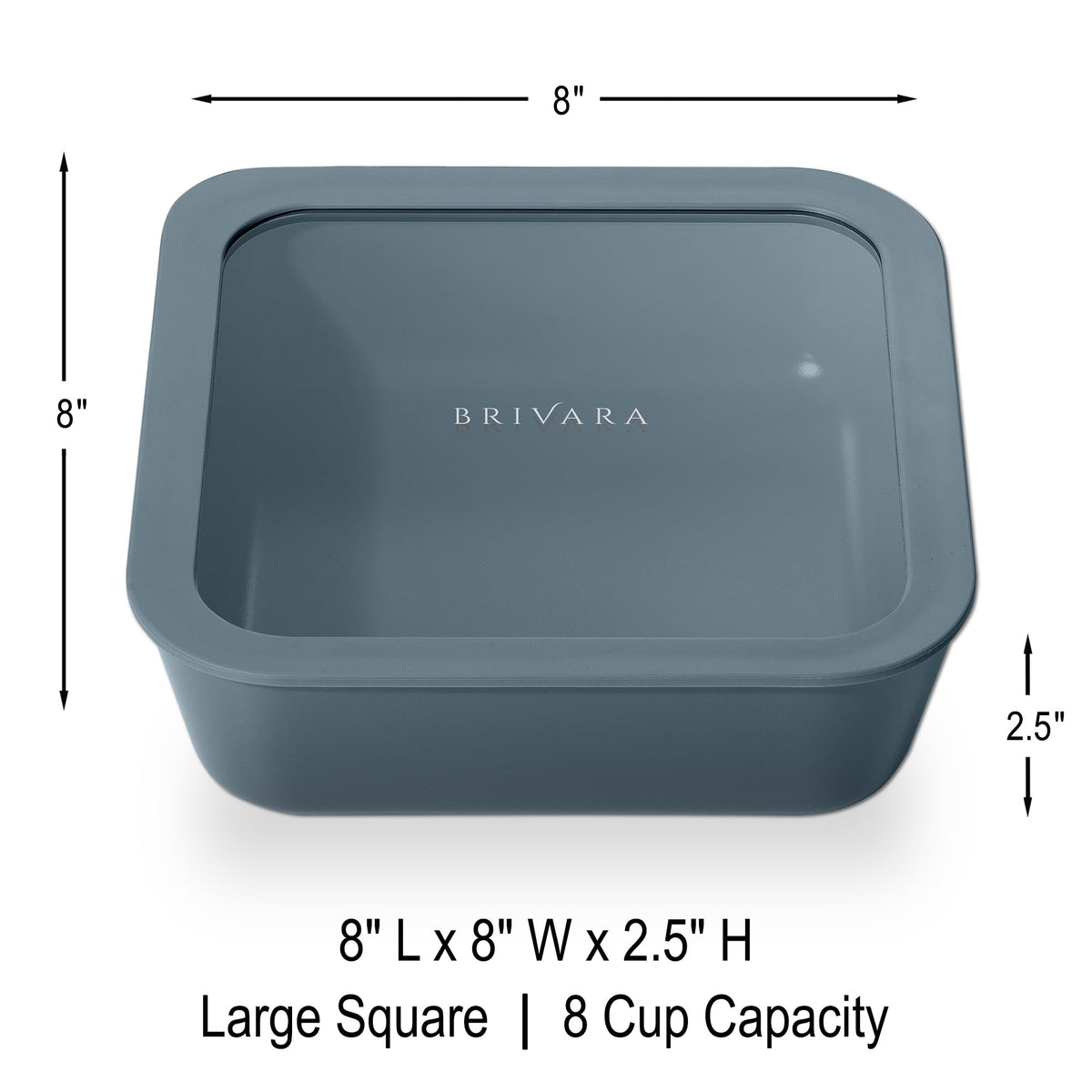 BRIVARA HOME Glass Food Storage Container with Lid, 8-Cup Large Square | Microwave-Safe Airtight Lid, Oven-Safe Ceramic-Coated Glass | Zero Plastic, No PFAS/PFOA/BPA, Reusable [Willow]