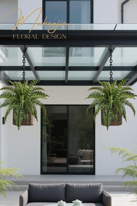 27" Silky Artificial Boston Fern Bush,Set of 4, Fake Fern Large Hanging Plant That Look Real for Outdoors Home Decor,25Branches. (27" 4Pcs25Fronds)