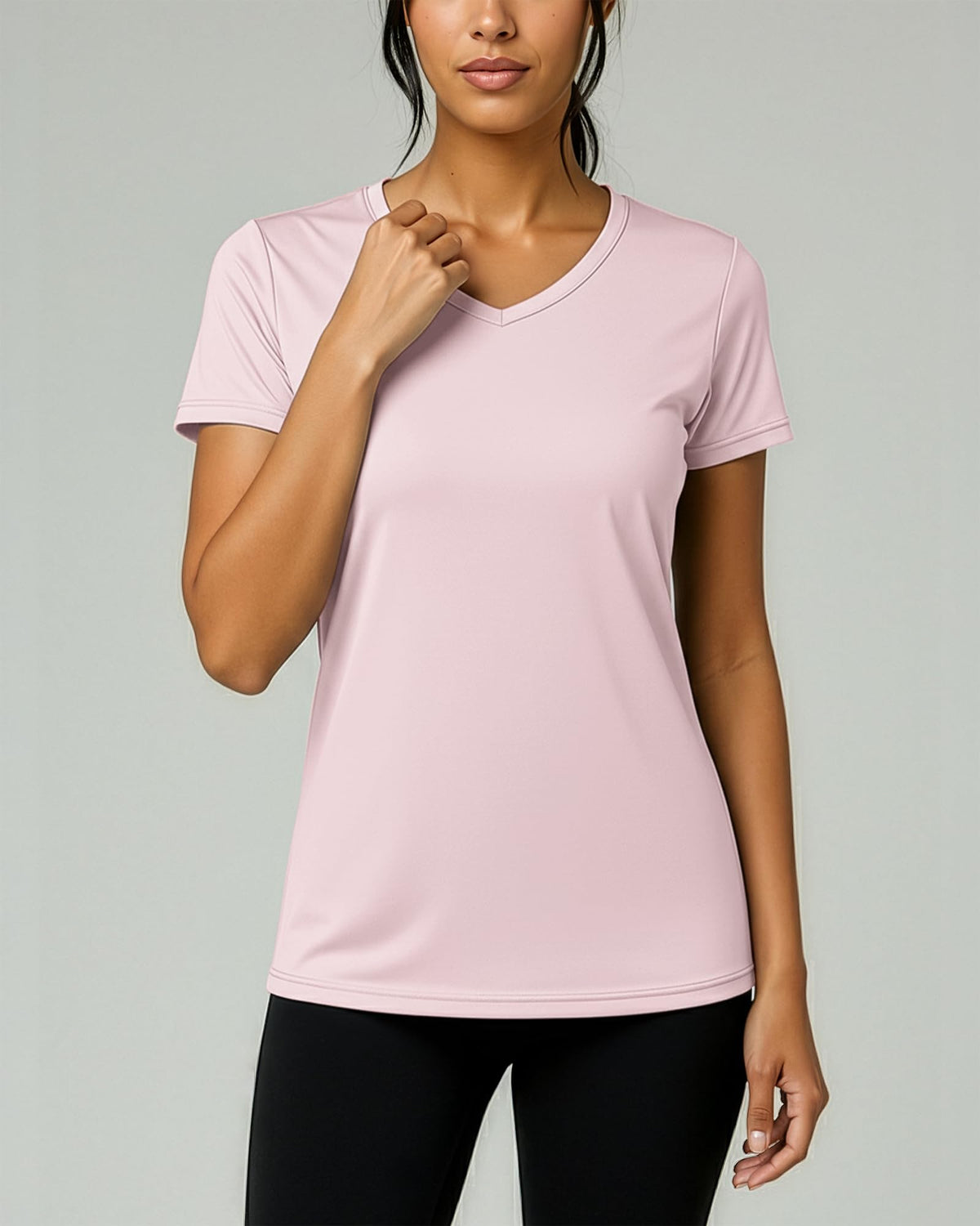 Real Essentials 5 Pack: Women's Dry-Fit Short Sleeve V Neck T Shirt Workout Fitness Yoga Top Tee (Available in Plus Size), Set 16, 2X