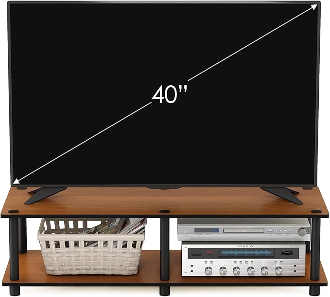 Furinno JUST TV Stand, 2-Tier Wide Entertainment Center with Open Shelf, No Tools TV Console for TV up to 46 Inch with Tubes, for Living Room, Bedroom, Light Cherry