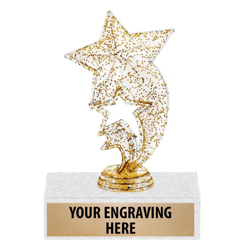 Crown Awards 6" Gold Glitter Star Rocket Trophies - Custom Star Trophy Award