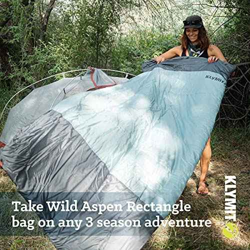 Klymit Wild Aspen Lightweight Rectangle Sleeping Bag, 20¡ÆF Sleeping Bag for Camping, Hiking, and Backpacking in Cold Weather, Green