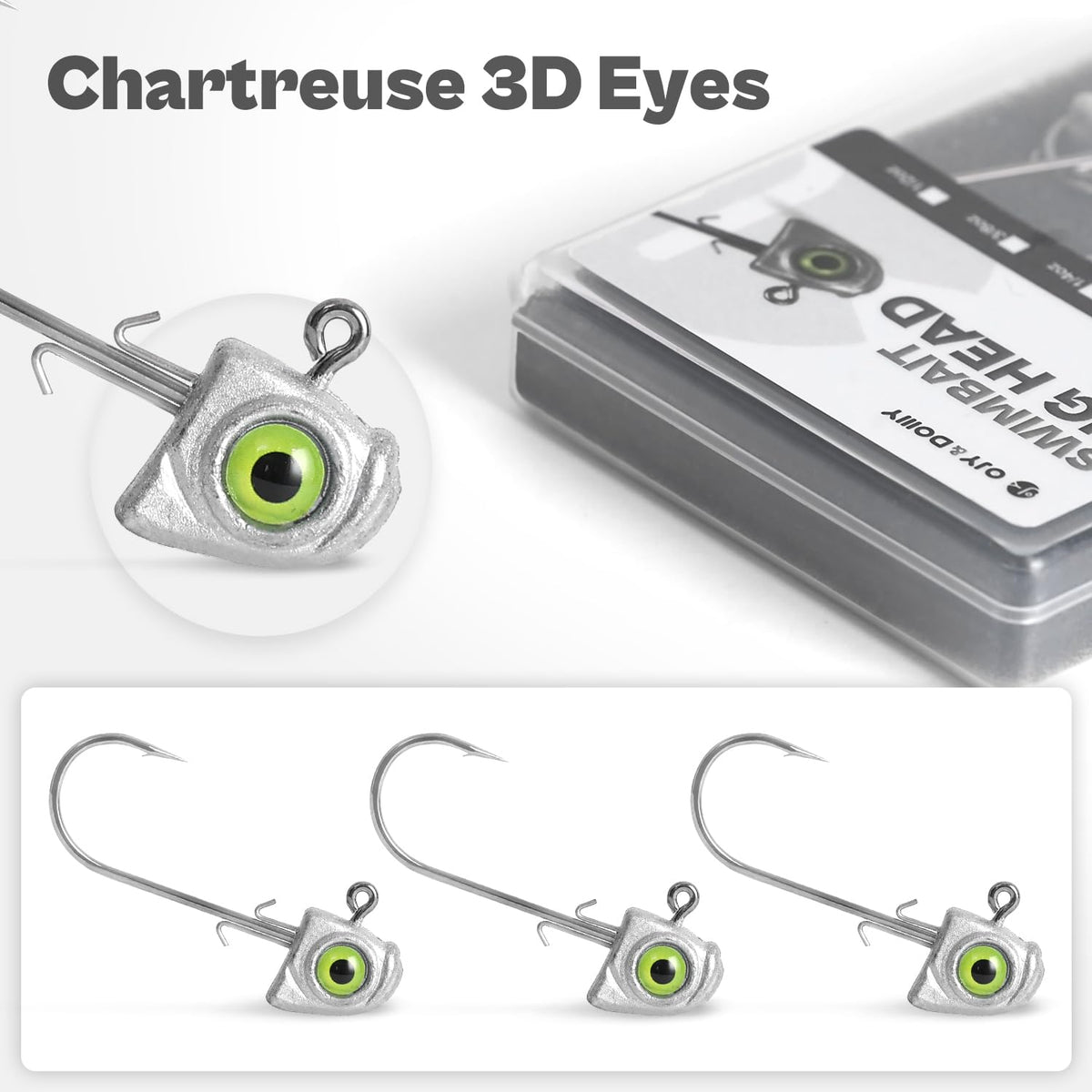 OJY&DOIIIY Swimbait Jig Heads with Chartreuse Fish Eye, 1/8 3/16 1/4 3/8 1/2oz Jigheads for Freshwater&Saltwater Fishing 15-Pack