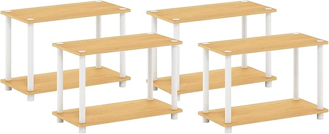 Furinno Turn-N 2-Tier No Tools Tube Shelf/End Table, Single, Beech/White (Pack of 4)