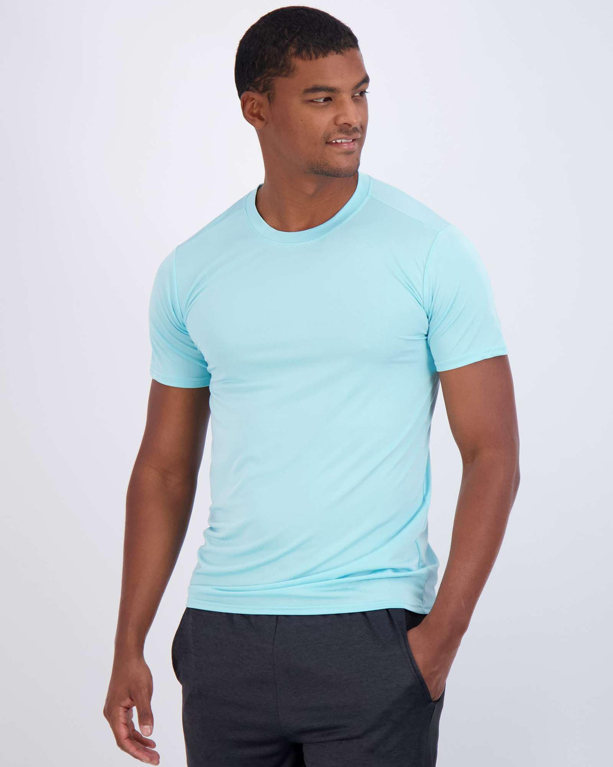 Real Essentials 5 Pack: Men's Dry-Fit Short Sleeve Crew Neck T Shirts Fitness Running Gym Workout Cool Exercise Athletic Tee, Set 19, Medium