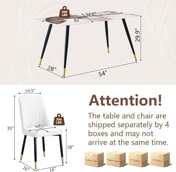Modern Dining Table Set for 4, 62'' Sintered Stone Dining Table with 4 Chairs, Easy to Assemble