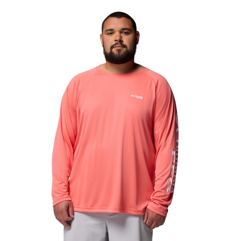 Columbia Men's PFG Terminal Tackle Long Sleeve Fishing Shirt, Melonade/White Logo, 3X