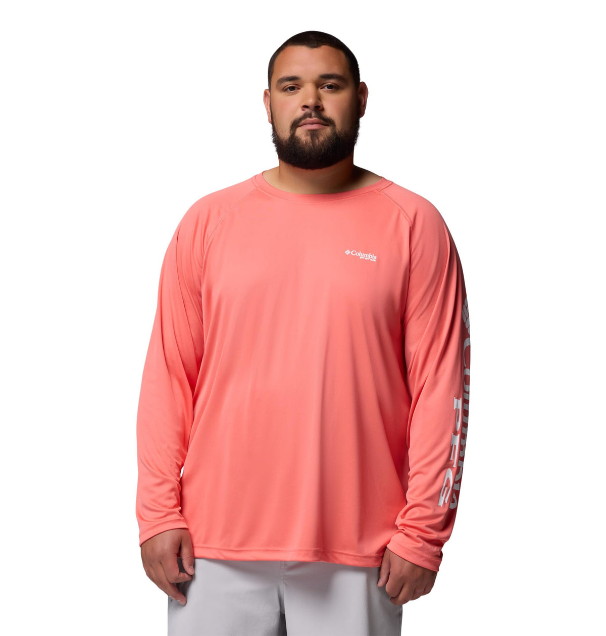 Columbia Men's PFG Terminal Tackle Long Sleeve Fishing Shirt, Melonade/White Logo, Large