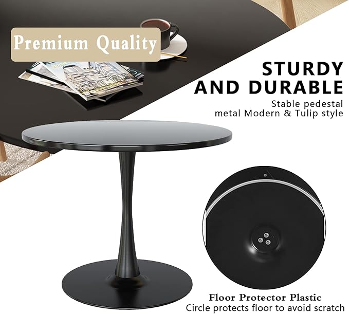 DKLGG Black Round Dining Table, 31.5" Tulip Table Kitchen Dining Table for 2-4 People with MDF Top & Pedestal Base, Mid-Century End Leisure Coffee Office Living Room Table