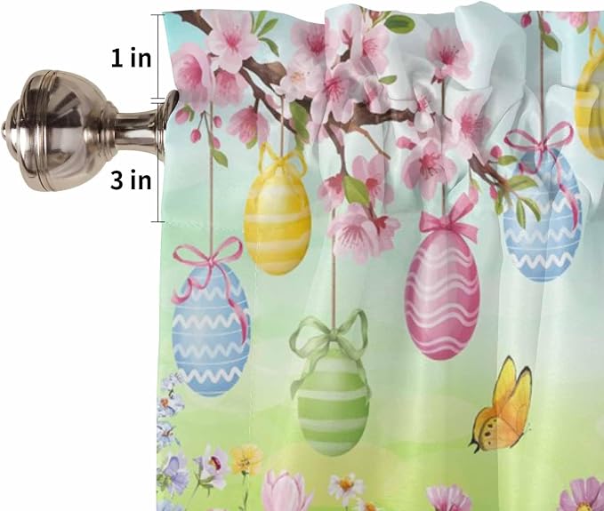 Easter Kitchen Curtains 45 Inches length, Spring Bunny Colorful Rabbit Eggs