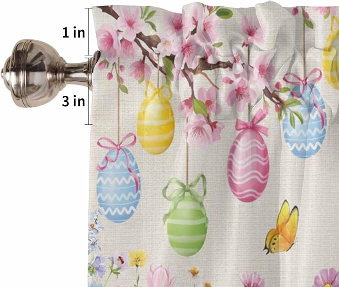 Happy Easter Kitchen Curtains 45 Inches length, Spring Farmhouse Bunny Eggs