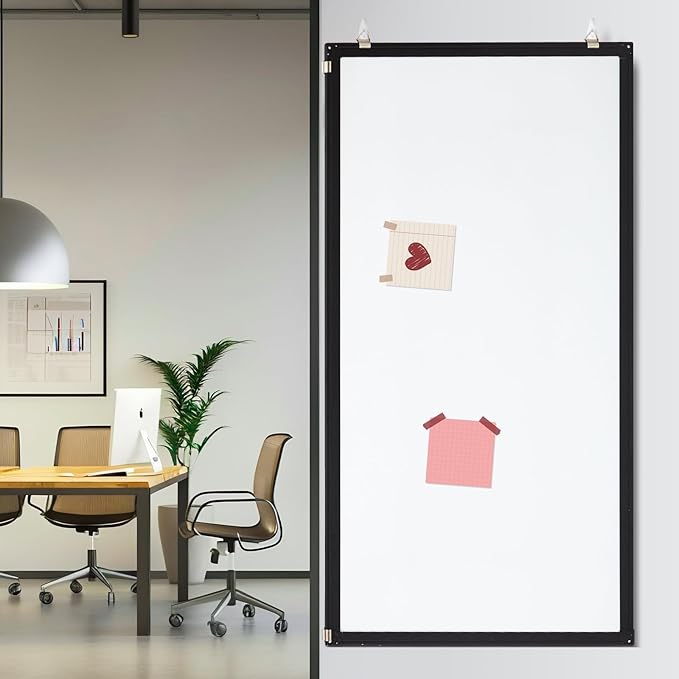 36" x 18" Magnetic Cubicle Whiteboard Erase Board Wall Mount Long Board Black Aluminum Frame Hook Mounting System