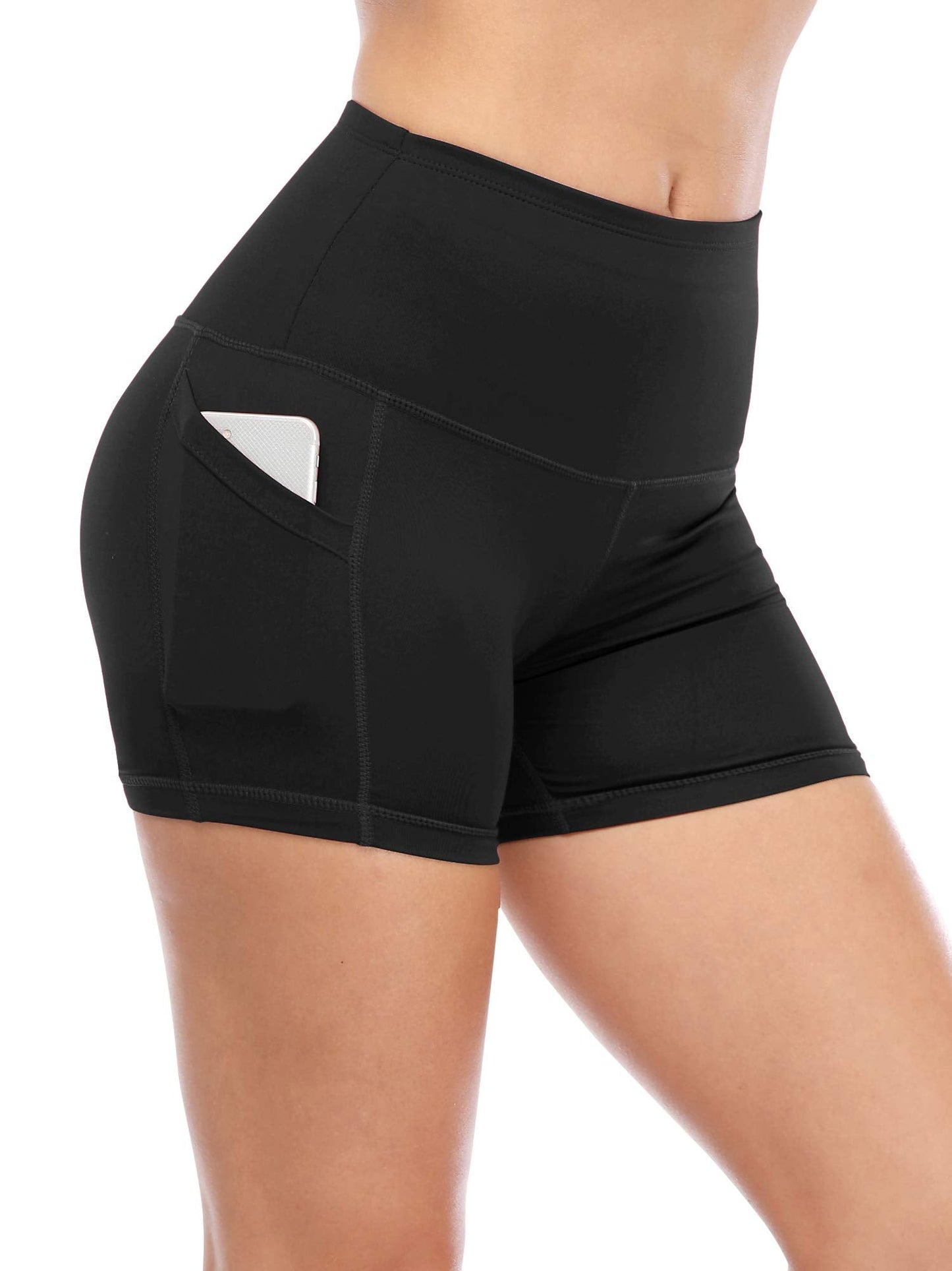 CADMUS High Waist Athletic Shorts for Womens Yoga Fitness Workout Running Shorts with Deep Pockets,3 Pack,1016,Black & Black & Black,Medium