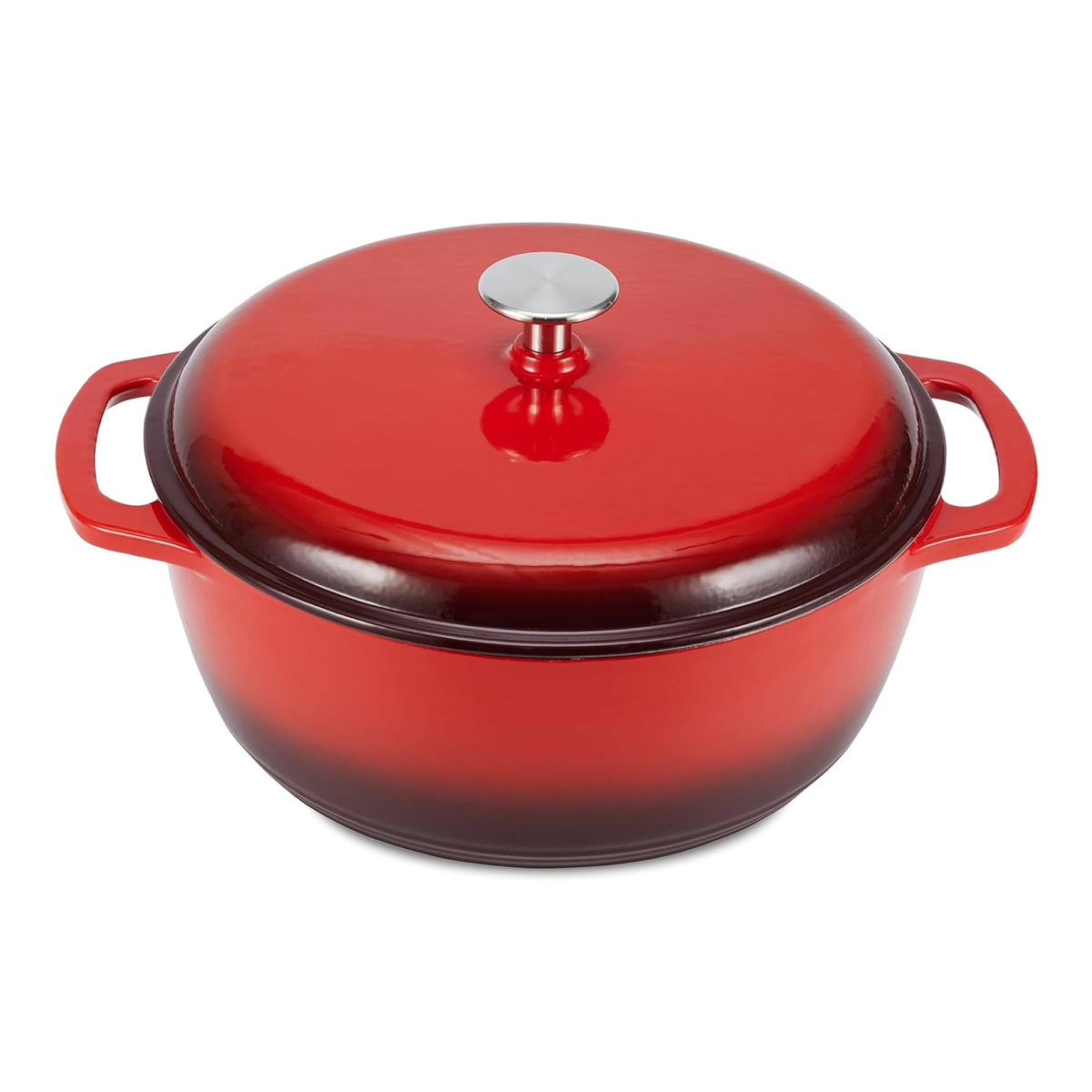 Enameled Cast Iron Dutch Oven Pot with Lid, Round, Dual Handles, Heavy-Duty, Oven Safe for Stews, Roasting, Baking, 6-Quart, Red