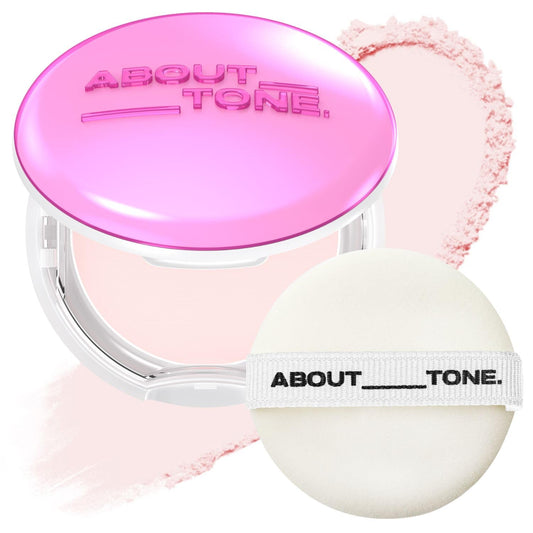 Glow Powder Pact 0.28oz - Shining Tone-Up Pressed Powder Compact with Mirror and Puff Natural Peach Pearl Shimmery Blur Finish Face Makeup Setting Finishing Transparent Sebum Control Vegan
