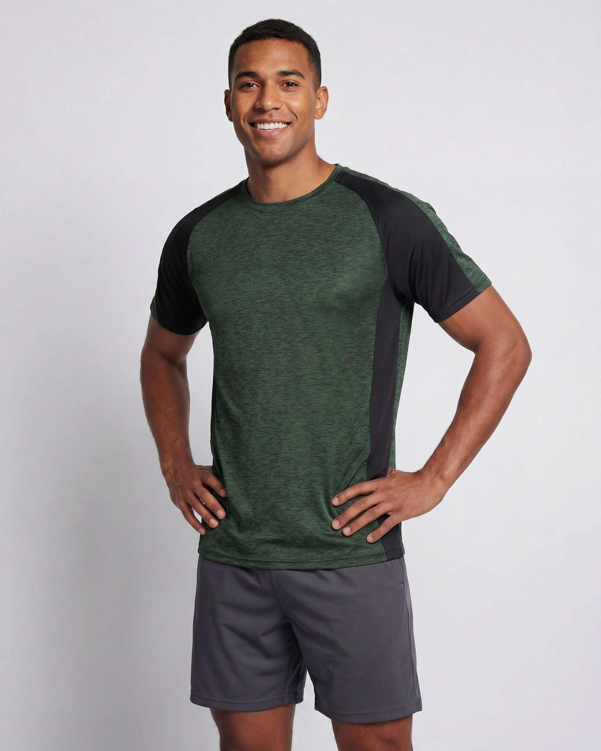 Real Essentials 5 Pack: Men's Dry-Fit Short Sleeve Crew Neck T Shirts Fitness Running Gym Workout Cool Exercise Athletic Tee, Set 13, Medium