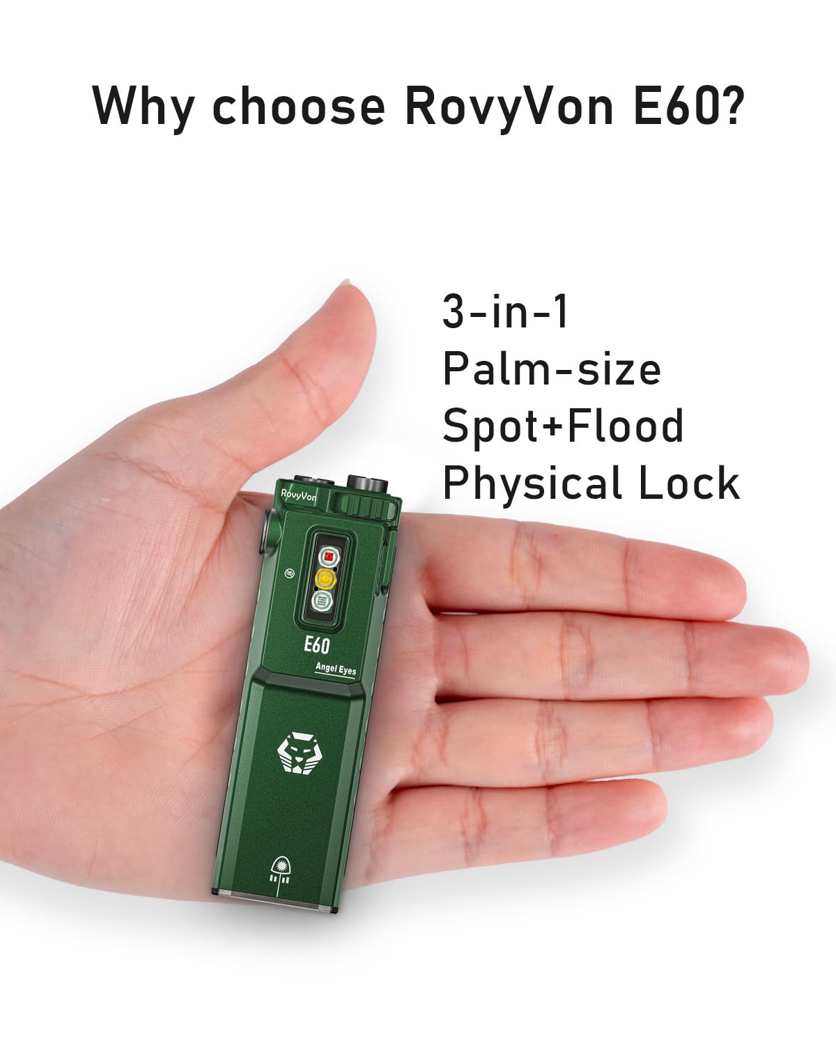 RovyVon E60 1500 Lumens Flat EDC Flashlight, 3 in 1 Green UV White Combo Compact Pocket Light, USB C Rechargeable with UV Red White Sidelight for Hiking,Traveling, Signaling, Camping