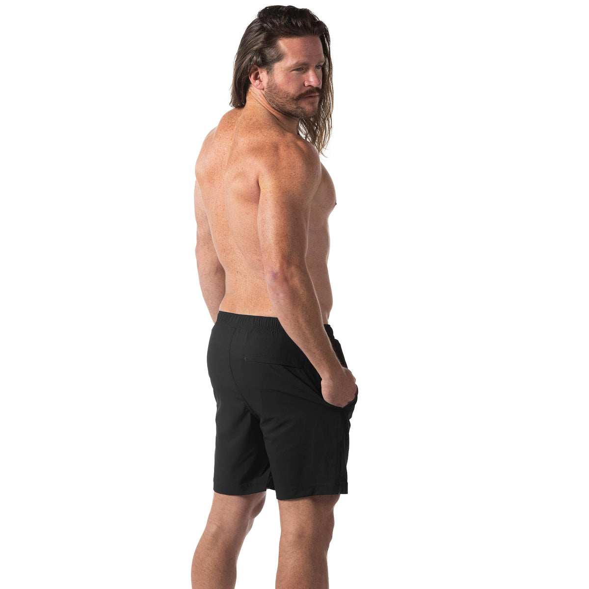 Third Wave Swim Trunks with Compression Liner - Men's Premium 7 Inch Inseam Quick Dry Swim Shorts for Beach and Swimming (Black/Black 7 M)
