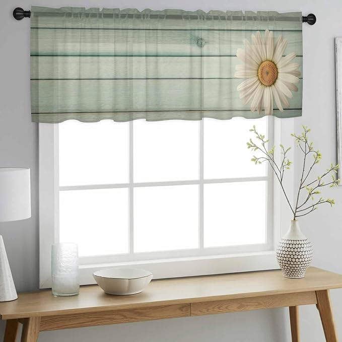 Daisy Flower Sheer Valances for Windows 42"x12", Light Filtering Kitchen