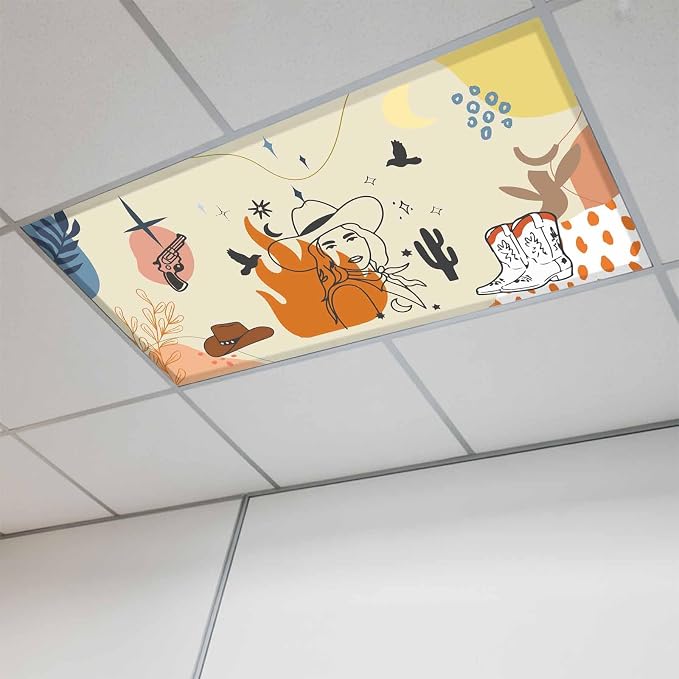 Fluorescent Light Covers for Ceiling Lights Boho Abstract Geometric Magnetic