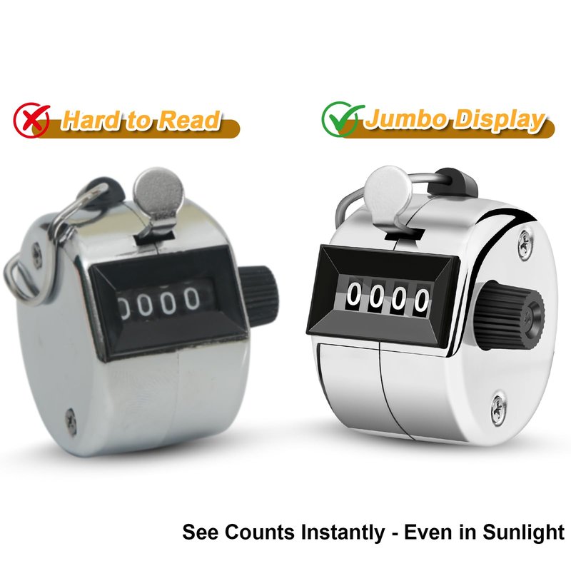 Nliyeisu 2 Pcs Clicker Counter, Hand Tally Counter with Large Display - Mechanical Pitch Counter Clicker for Baseball, Inventory, People Counting, Events, Gym Reps(Silver)