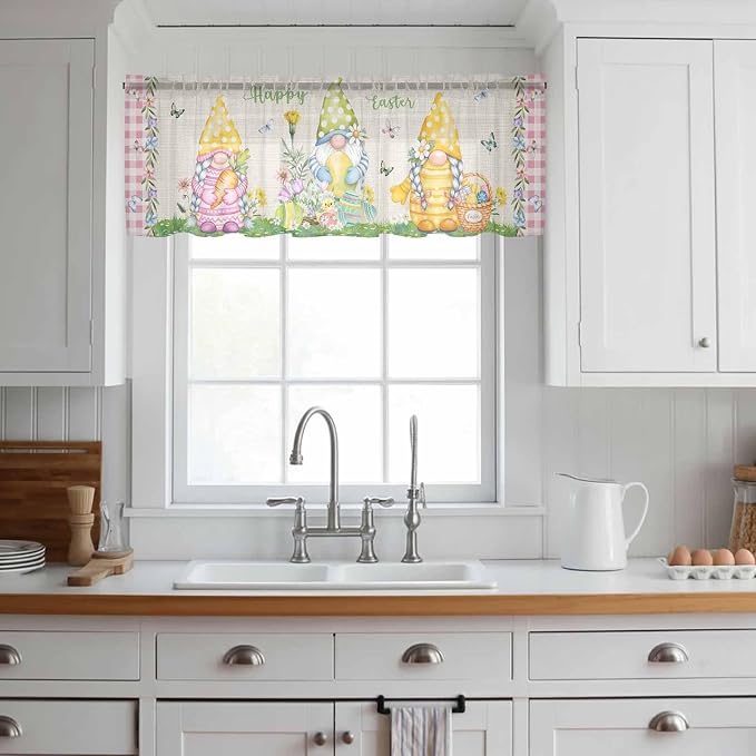 Easter Sheer Valances for Windows 42"x18", Light Filtering Kitchen Curtains