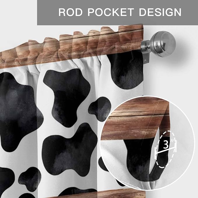 Cow Printed Curtain Valances for Windows, Kitchen Valance Window Treatment