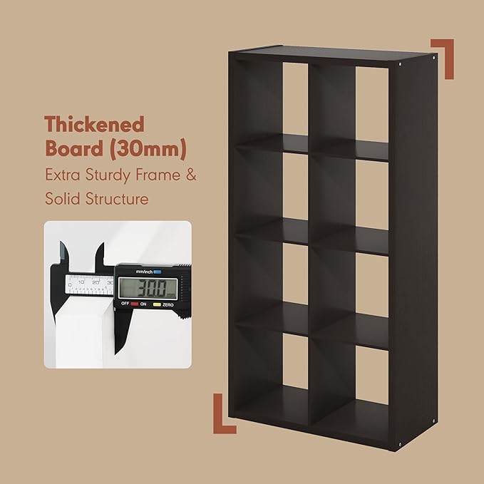 Furinno Cubicle Record Player Stand with Vinyl Storage, 8-Cube 1.2 Extra Thick Vinyl Record Storage, Open Back Media Shelf for CD DVD Blueray Game Disc, for Living Room, Home Office, Black Dark Oak