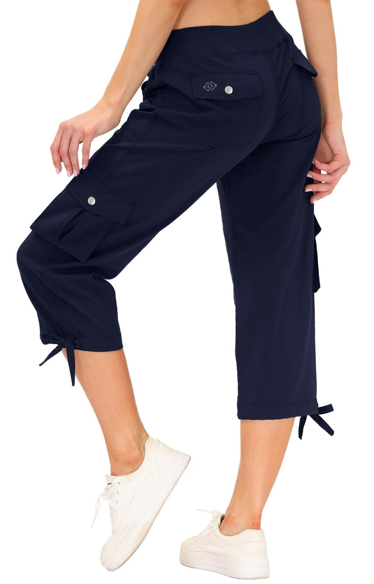 Hiking Cargo Shorts for Women Dry Fit Active Capri Pants for Camping with Pockets Navy