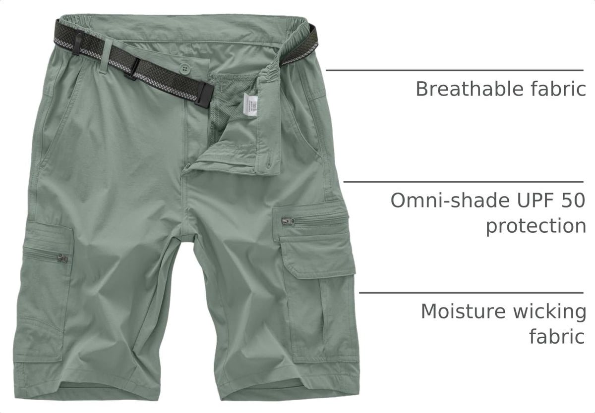Jessie Kidden Mens Outdoor Casual Expandable Waist Lightweight Water Resistant Quick Dry Fishing Hiking Shorts (6222 Green Sage 34)