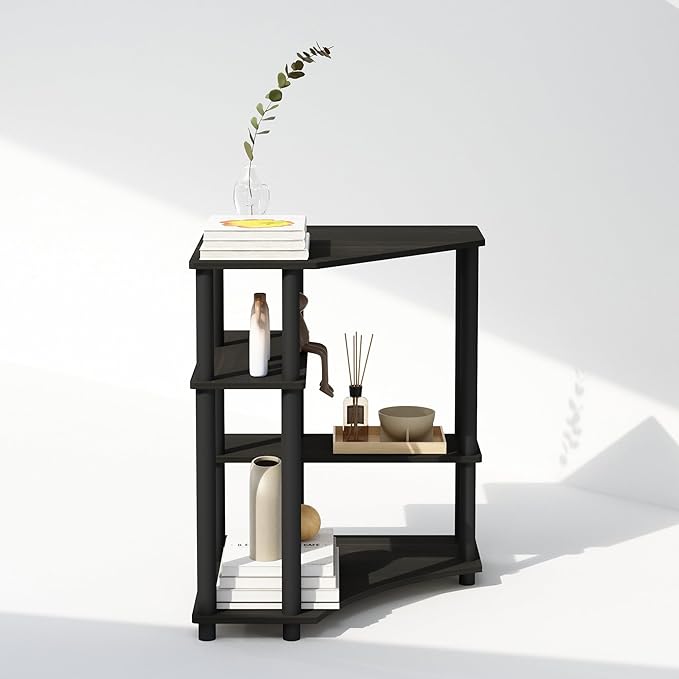 Furinno Turn-N-Tube Storage Shelves, 4-Tier Corner Shelf, Display Rack, Corner Bookshelf, for Organization and Storage, Living Room, Home Office, Espresso