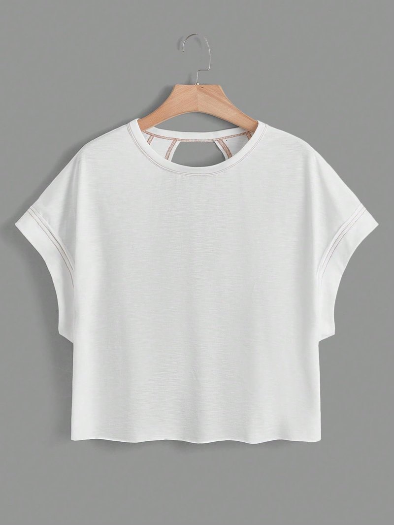 SOLY HUX Women Open Back Tops Workout Backless Tee Casual Athletic Shirts Short Sleeve Oversized Gym T Shirt Solid White Small