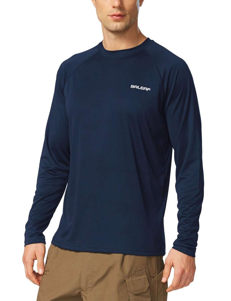 baleaf Mens UPF 50+ Sun Protection Shirts Long Sleeve Rash Guard, Quick Dry 4-Way Stretch for Fishing Swimming Surfing 01-Dark Blue 2XL