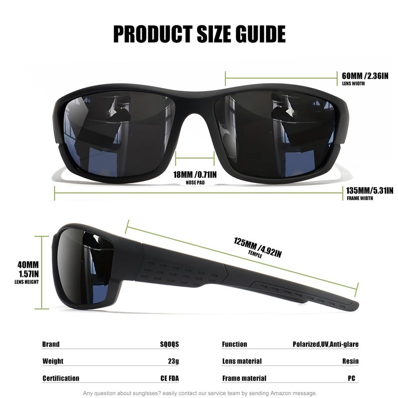 SQOQS Polarized Sports Sunglasses Men UV400 Protection Lightweight Wrap Around Goggles for Cycling Fishing Driving Running