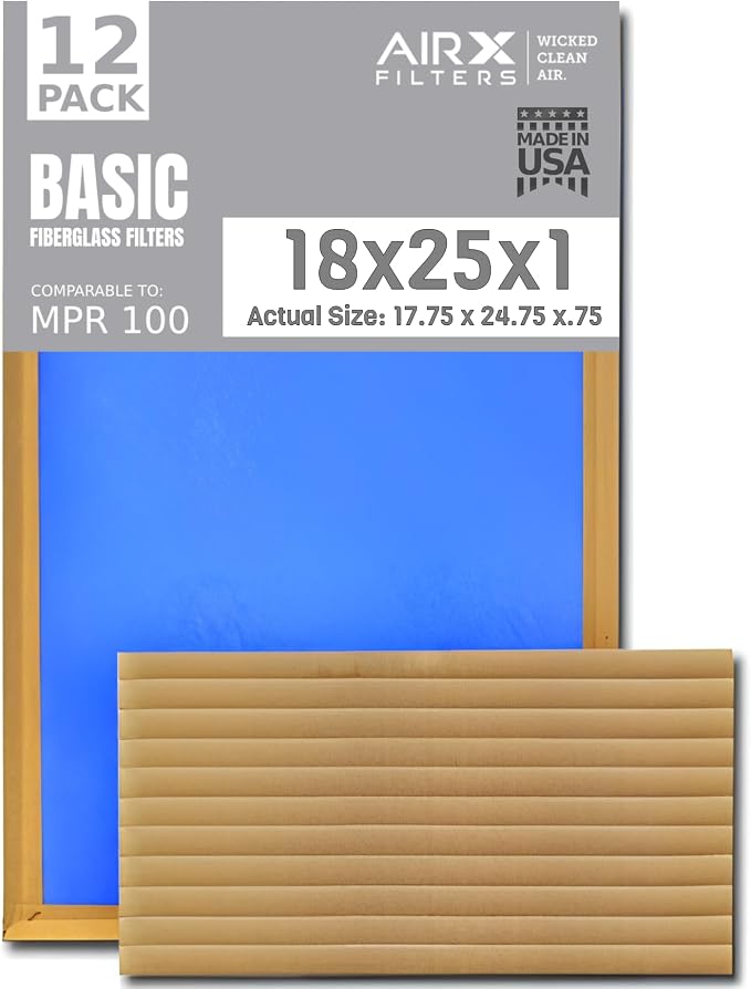 18x25x1 Air Filter Comparable to MPR 100 Basic Economy Furnace Filters