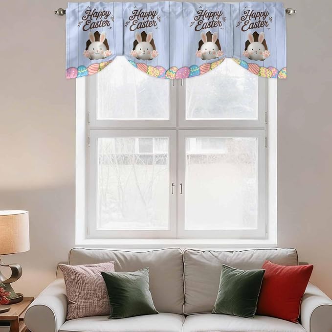 Blue Easter Tie Up Valance Curtains