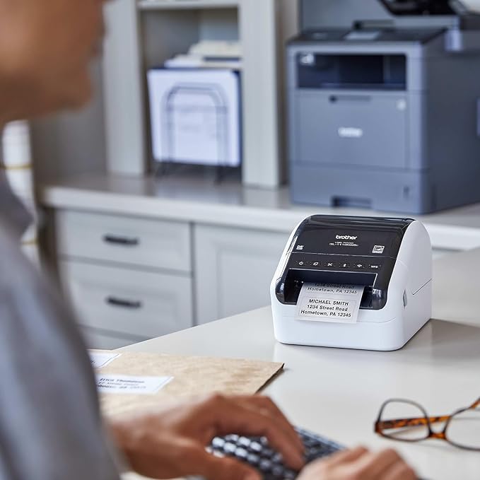 Brother QL-1110NWBC Wide Format, Postage and Barcode Professional Thermal Label Printer with Wireless Connectivity, Black And White, 6.7" x 5.9" x 8.7"