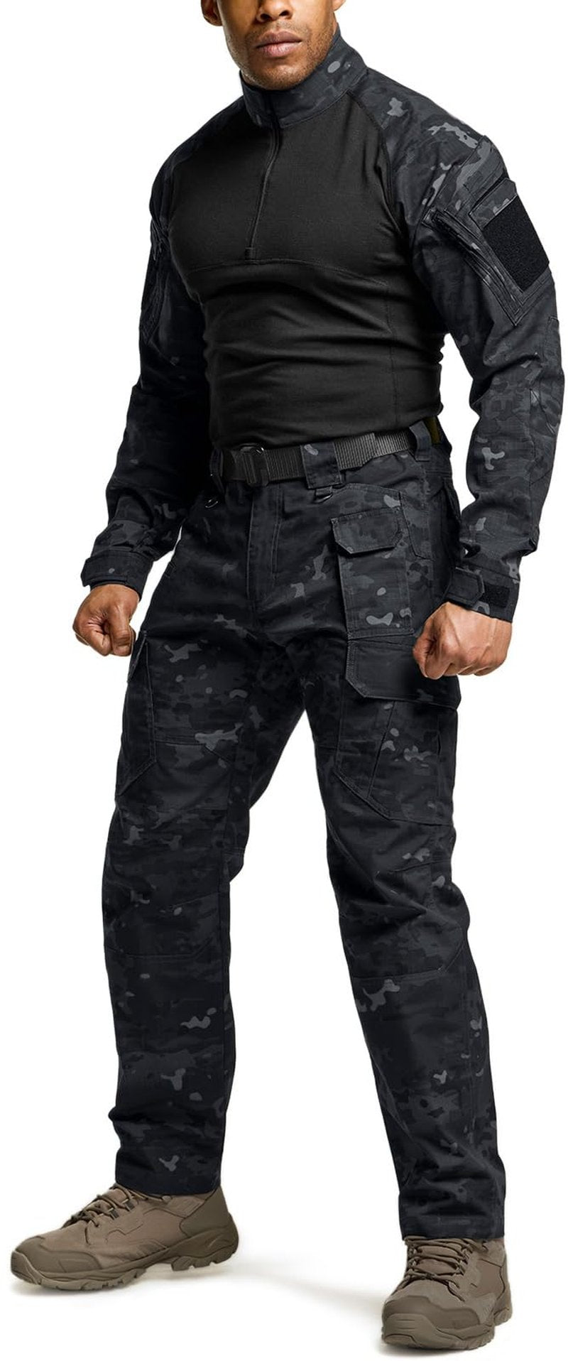CQR Men's Tactical Pants, Water Resistant Ripstop Cargo Pants, Lightweight EDC Work Hiking Pants, Outdoor Apparel, Duratex Mag Pocket Print Utility Camo Black, 32W x 34L