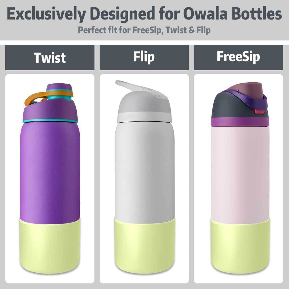 Silicone Water Bottle Boot for Owala 24 oz, Anti-Slip Protective Sleeve for Owala FreeSip, Twist & Flip Stainless Steel Water Bottle, Protective Bottom Base Cover