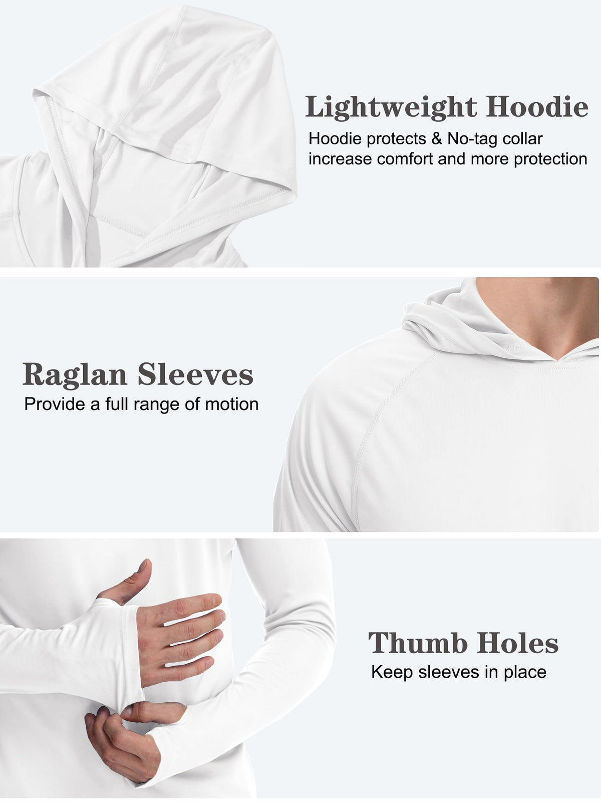 PLUMZJOY UPF 50+ Fishing Shirts for Men Long Sleeve Sun Protection Hoodie Shirt Lightweight Outdoor UV Hiking Shirts White M