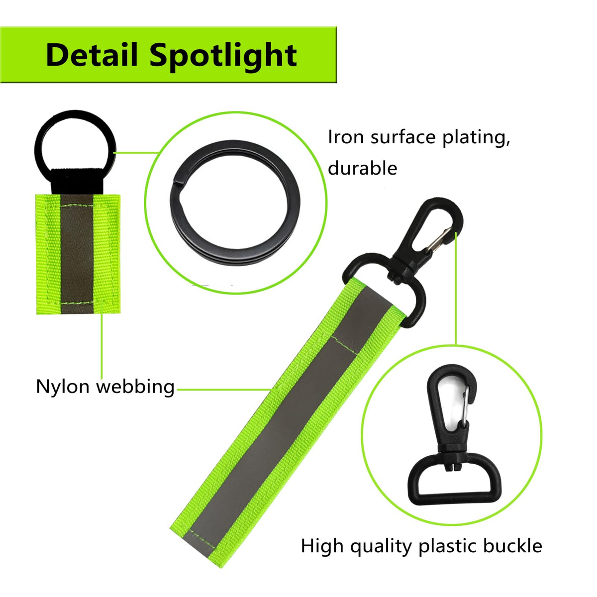 10 Pack Reflective Straps for Walking at Night, Glow in The Dark Keychain & Backpack Reflectors, High Visibility Safety Night Running Gear with Zipper Pulls for Dog Collar, Cycling, Camping.