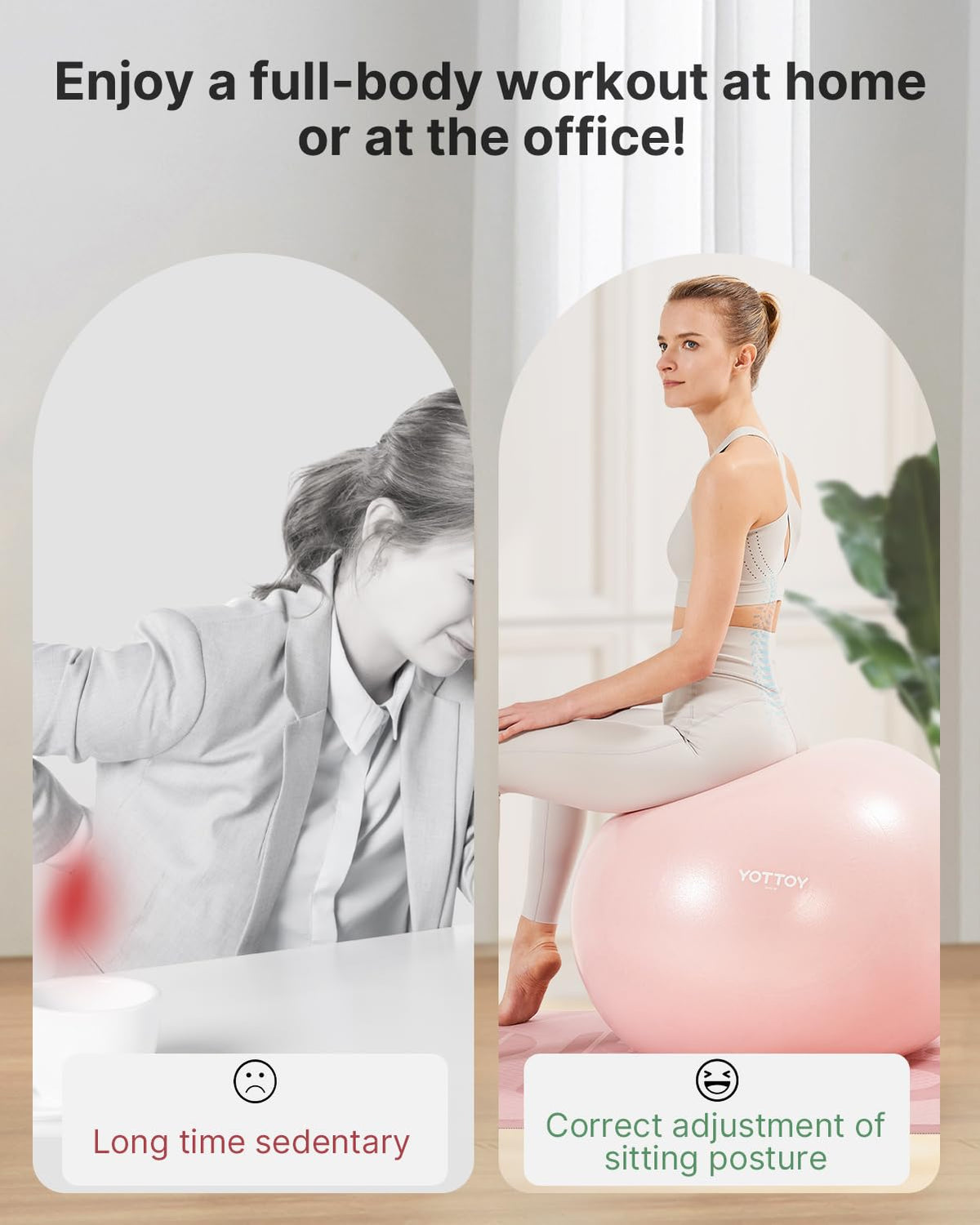 YOTTOY Exercise Ball for Working Out, Anti-Burst Yoga Ball for Pregnancy,Extra Thick Workout Ball with Electric Air Pump, pink