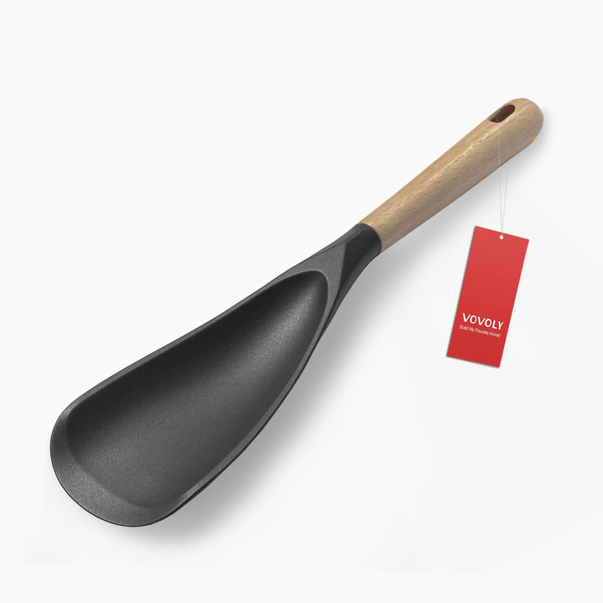 Vovoly Cooking Spoon, Nonstick Silicone Spatula Spoon, Black,11"