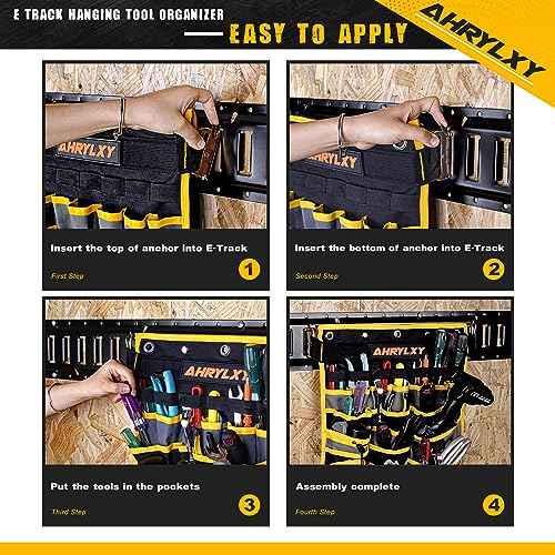 E-Track Hanging Tool Organizer, E Track Wall Hanging Pocket Tool Holder, E-Track Accessories for Enclosed Trailer, Garage Warehouse and Workshop, Etrack Wall Mount Multi Pockets Tool Organizer