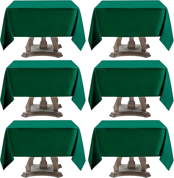 Square Tablecloth 52 x 52 Inch Dark Green Tablecloths Stain-Wrinkle Resistant Washable Polyester Table Cloths for Holiday, Buffet Parties,and Wedding 6pack