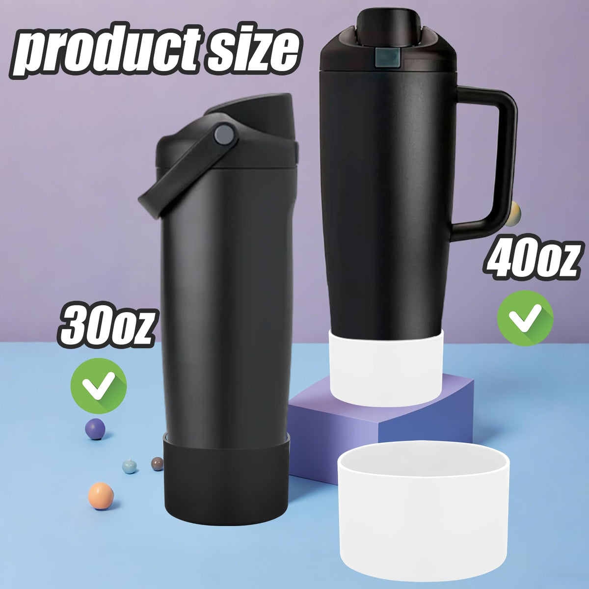 Mity rain 2PCS Protective Silicone Boots for Owala 30oz & 40oz FreeSip Sway Bottles & Tumblers - Accessories for owala, Enhances Stability & Prevents Scratches (Black & White)